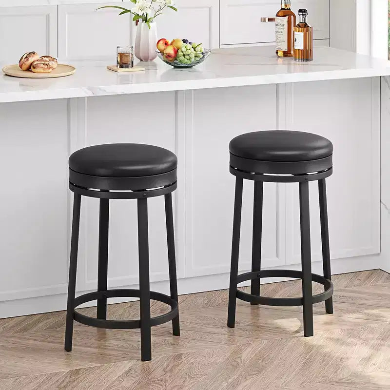 24'' Swivel Bar Stools with Footrest, Modern Counter Height Barstools with Pu Leather Upholstered and Metal Frame for Kitchen Island