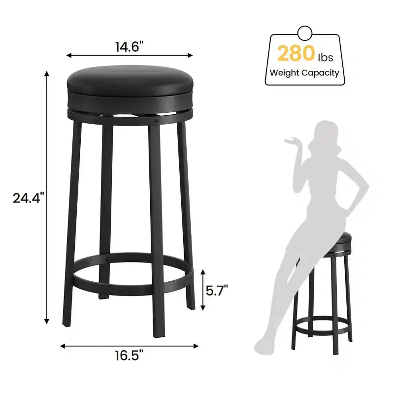 24'' Swivel Bar Stools with Footrest, Modern Counter Height Barstools with Pu Leather Upholstered and Metal Frame for Kitchen Island