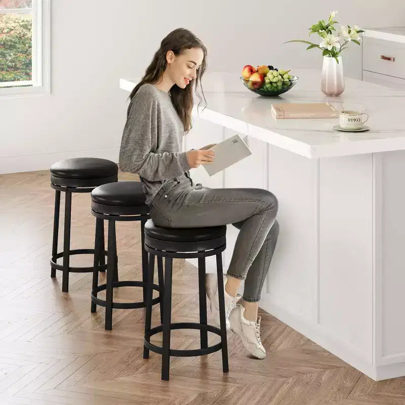 24'' Swivel Bar Stools with Footrest, Modern Counter Height Barstools with Pu Leather Upholstered and Metal Frame for Kitchen Island