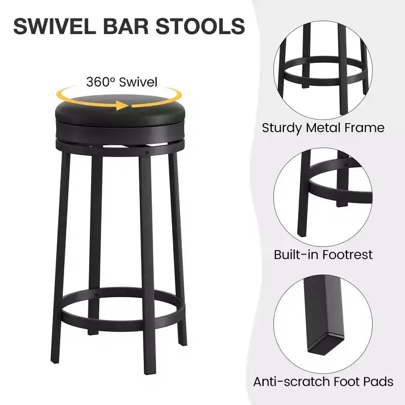 24'' Swivel Bar Stools with Footrest, Modern Counter Height Barstools with Pu Leather Upholstered and Metal Frame for Kitchen Island