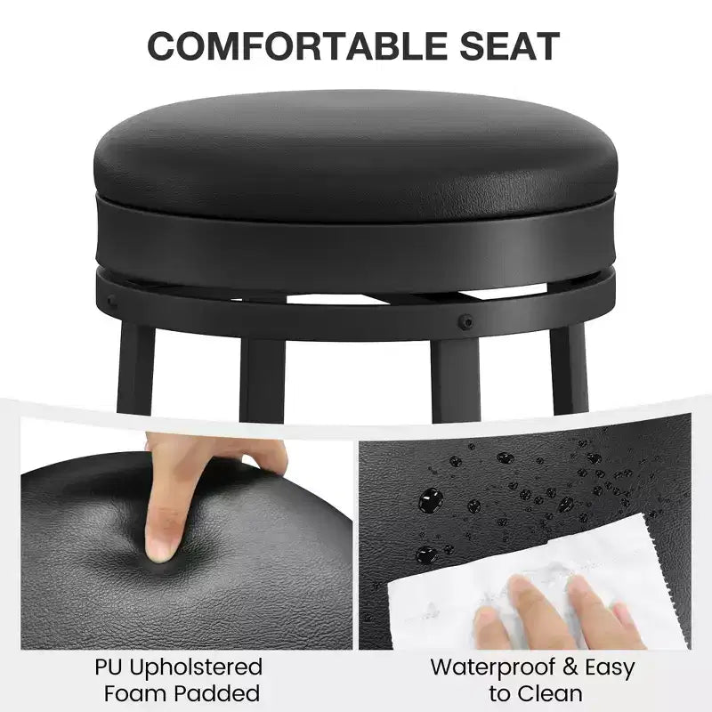 24'' Swivel Bar Stools with Footrest, Modern Counter Height Barstools with Pu Leather Upholstered and Metal Frame for Kitchen Island
