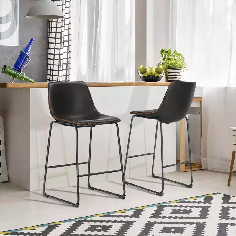 MAYEERTY Armless Barstools Faux Leather Dining Chairs with Metal Legs and Footrest, for Home Office Kitchen Island