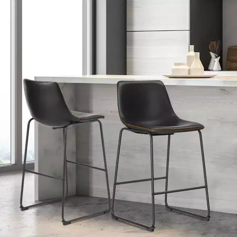 Armless Barstools Faux Leather Dining Chairs with Metal Legs and Footrest, for Home Office Kitchen Island