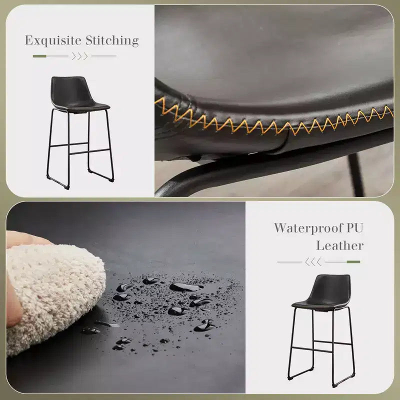 Armless Barstools Faux Leather Dining Chairs with Metal Legs and Footrest, for Home Office Kitchen Island