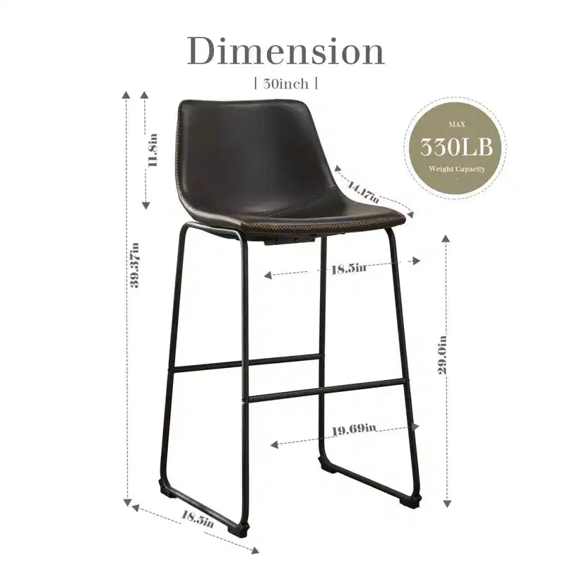 Armless Barstools Faux Leather Dining Chairs with Metal Legs and Footrest, for Home Office Kitchen Island