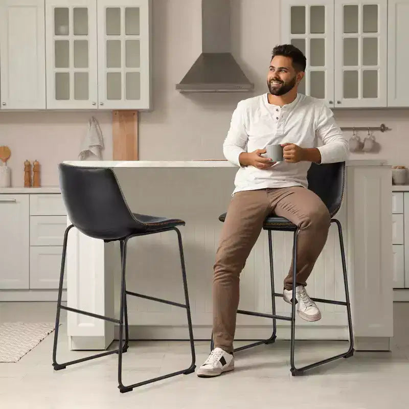Armless Barstools Faux Leather Dining Chairs with Metal Legs and Footrest, for Home Office Kitchen Island