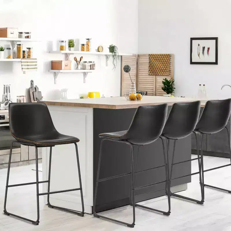 Armless Barstools Faux Leather Dining Chairs with Metal Legs and Footrest, for Home Office Kitchen Island