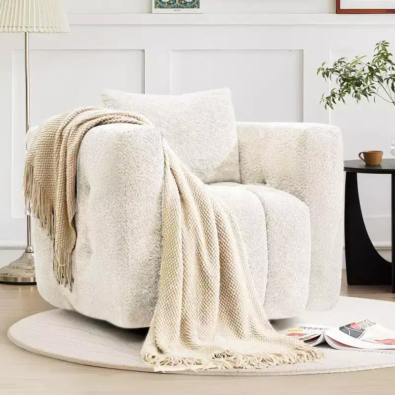 Wooden Frame Swivel Chair with Soft Fabric Upholstery, 360 Rotation, Comfortable Ergonomic Design for Living Room and Office Seating