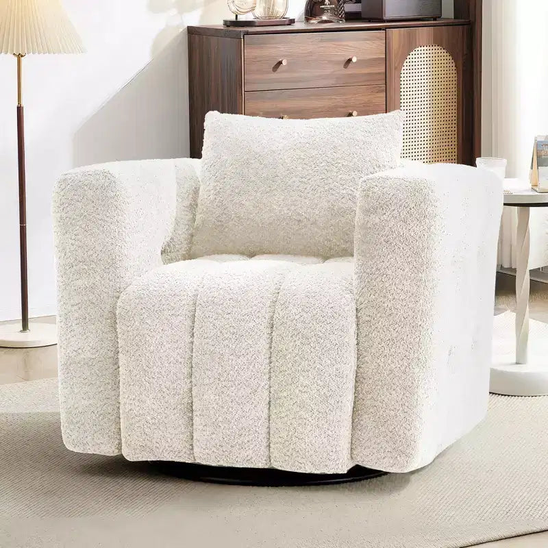 Wooden Frame Swivel Chair with Soft Fabric Upholstery, 360 Rotation, Comfortable Ergonomic Design for Living Room and Office Seating