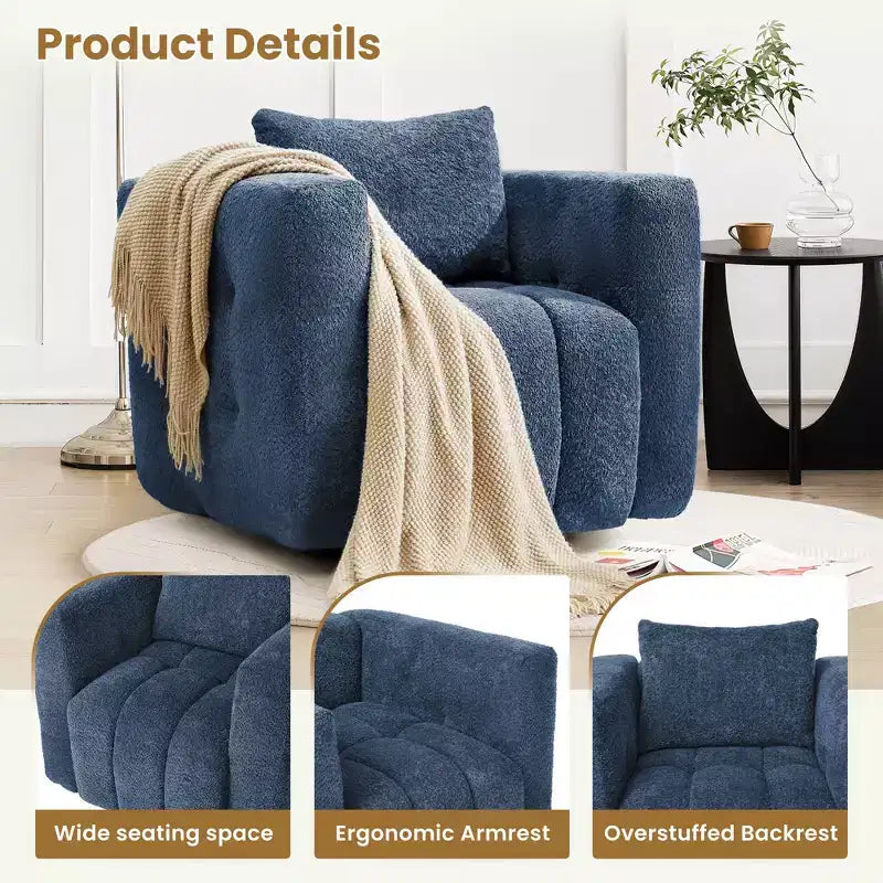 Wooden Frame Swivel Chair with Soft Fabric Upholstery, 360 Rotation, Comfortable Ergonomic Design for Living Room and Office Seating