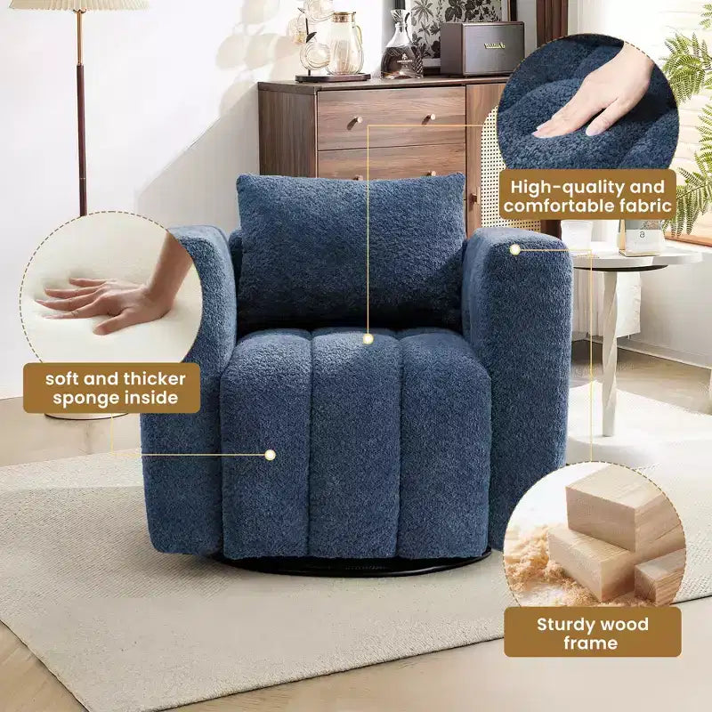 Wooden Frame Swivel Chair with Soft Fabric Upholstery, 360 Rotation, Comfortable Ergonomic Design for Living Room and Office Seating