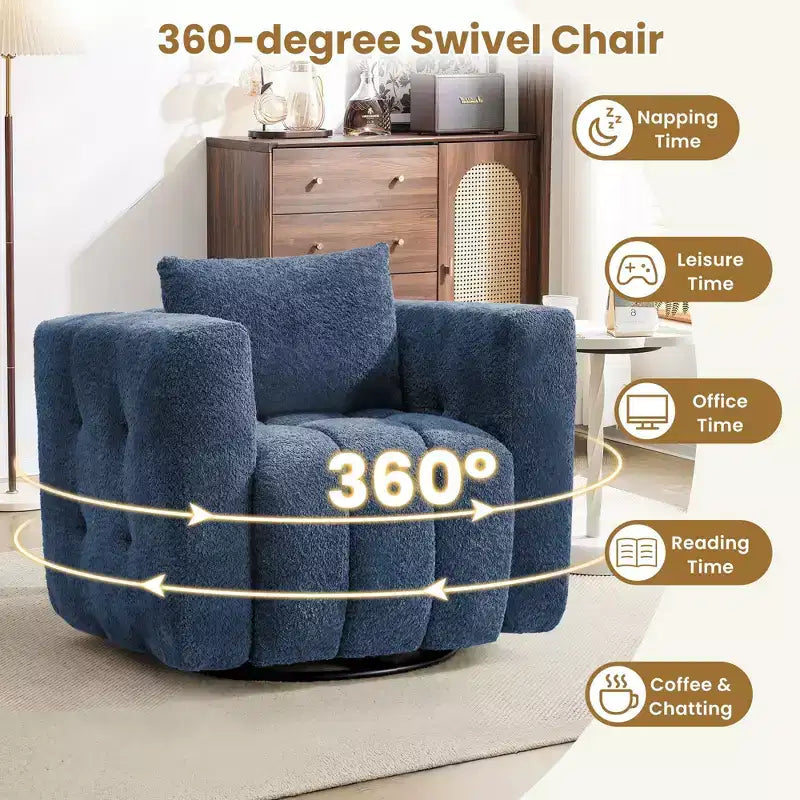 Wooden Frame Swivel Chair with Soft Fabric Upholstery, 360 Rotation, Comfortable Ergonomic Design for Living Room and Office Seating