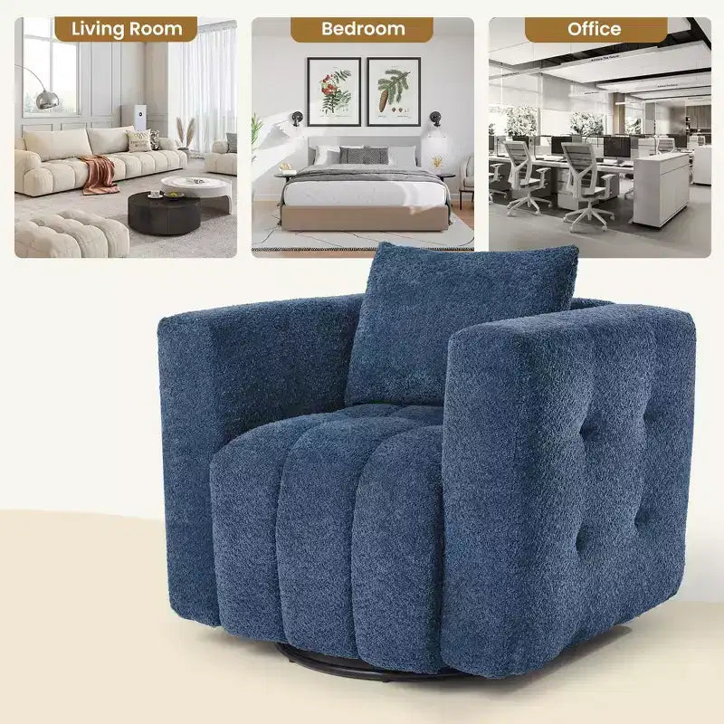 Wooden Frame Swivel Chair with Soft Fabric Upholstery, 360 Rotation, Comfortable Ergonomic Design for Living Room and Office Seating