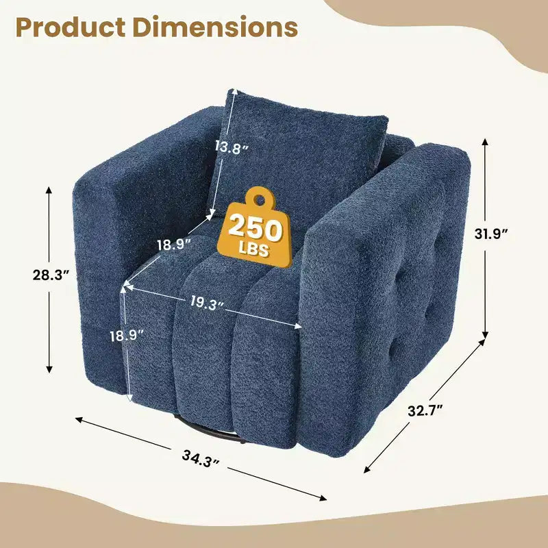 Wooden Frame Swivel Chair with Soft Fabric Upholstery, 360 Rotation, Comfortable Ergonomic Design for Living Room and Office Seating