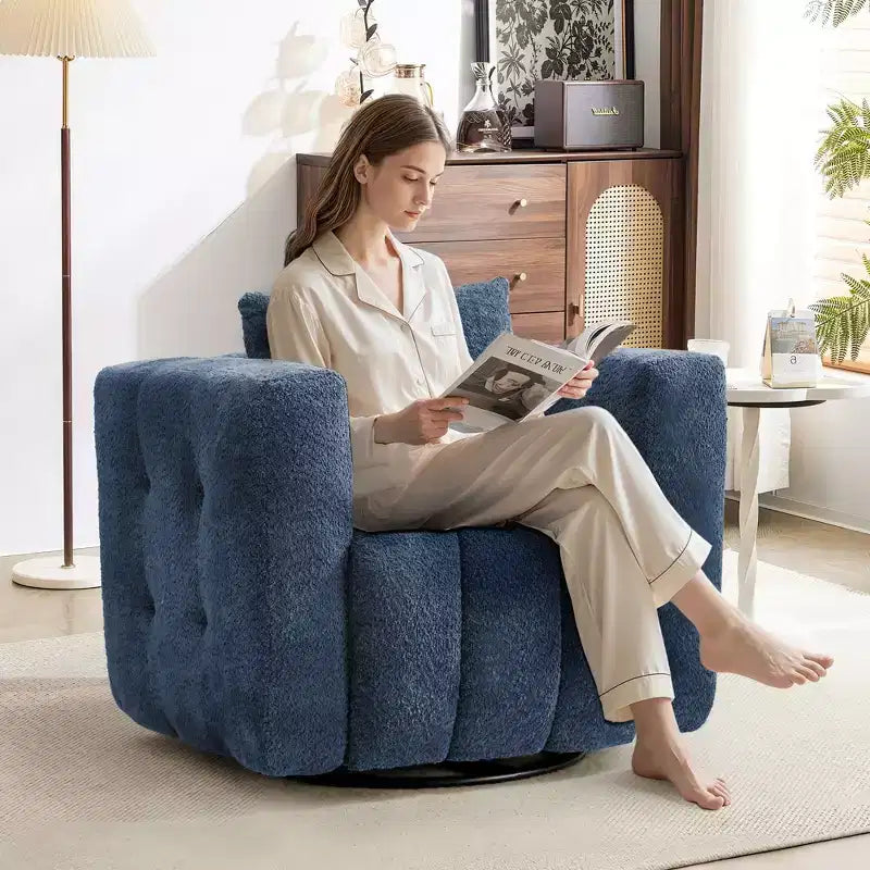Wooden Frame Swivel Chair with Soft Fabric Upholstery, 360 Rotation, Comfortable Ergonomic Design for Living Room and Office Seating