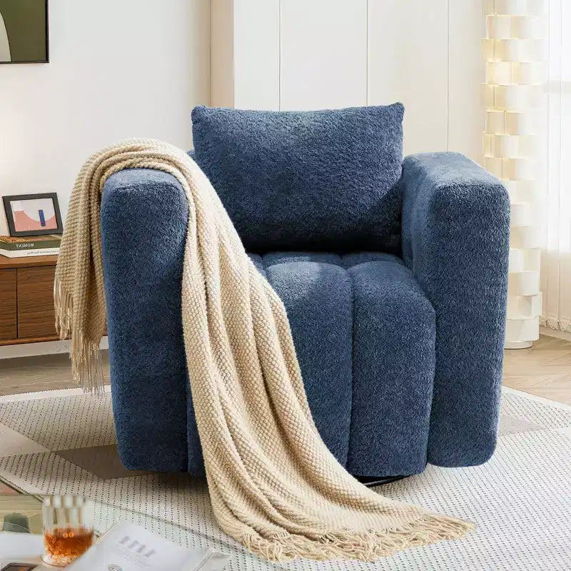 Wooden Frame Swivel Chair with Soft Fabric Upholstery, 360 Rotation, Comfortable Ergonomic Design for Living Room and Office Seating