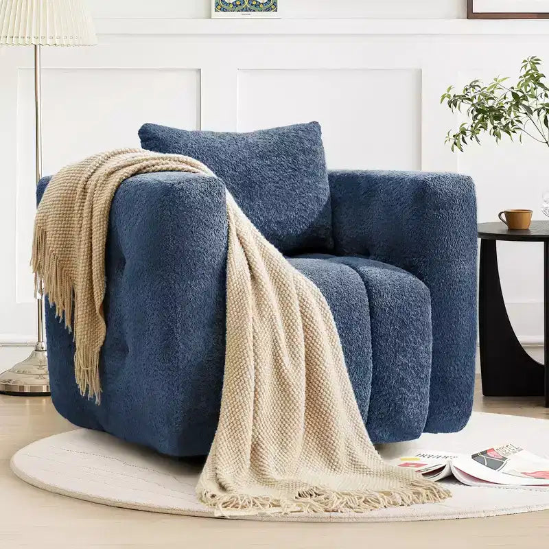 Wooden Frame Swivel Chair with Soft Fabric Upholstery, 360 Rotation, Comfortable Ergonomic Design for Living Room and Office Seating