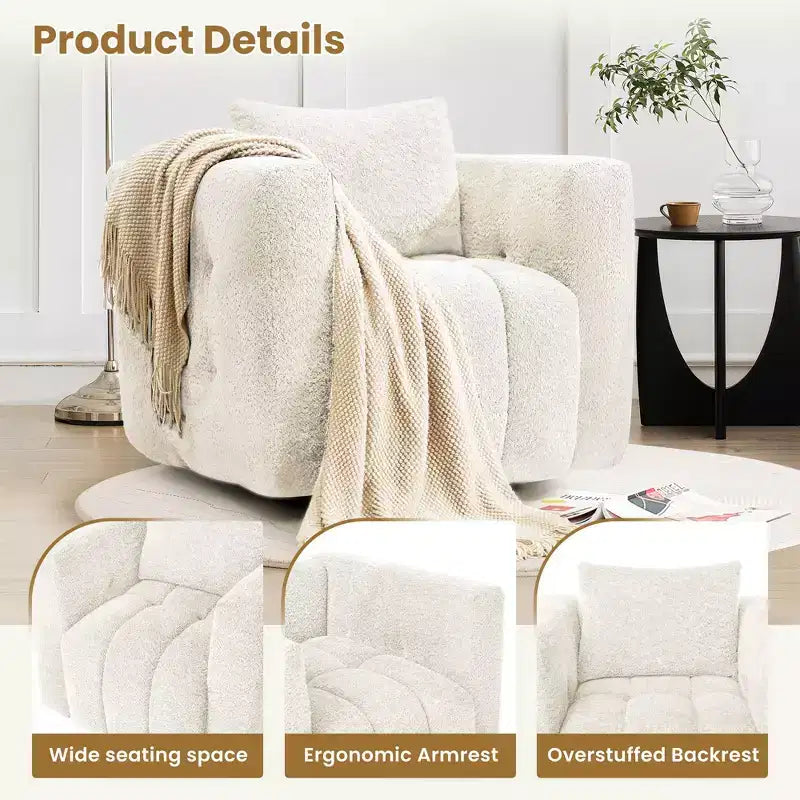 Wooden Frame Swivel Chair with Soft Fabric Upholstery, 360 Rotation, Comfortable Ergonomic Design for Living Room and Office Seating