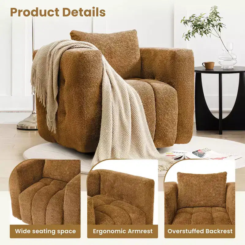Wooden Frame Swivel Chair with Soft Fabric Upholstery, 360 Rotation, Comfortable Ergonomic Design for Living Room and Office Seating