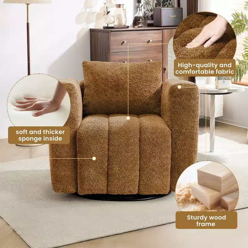 Wooden Frame Swivel Chair with Soft Fabric Upholstery, 360 Rotation, Comfortable Ergonomic Design for Living Room and Office Seating