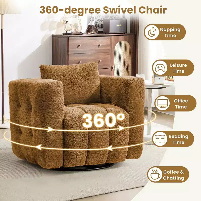 Wooden Frame Swivel Chair with Soft Fabric Upholstery, 360 Rotation, Comfortable Ergonomic Design for Living Room and Office Seating
