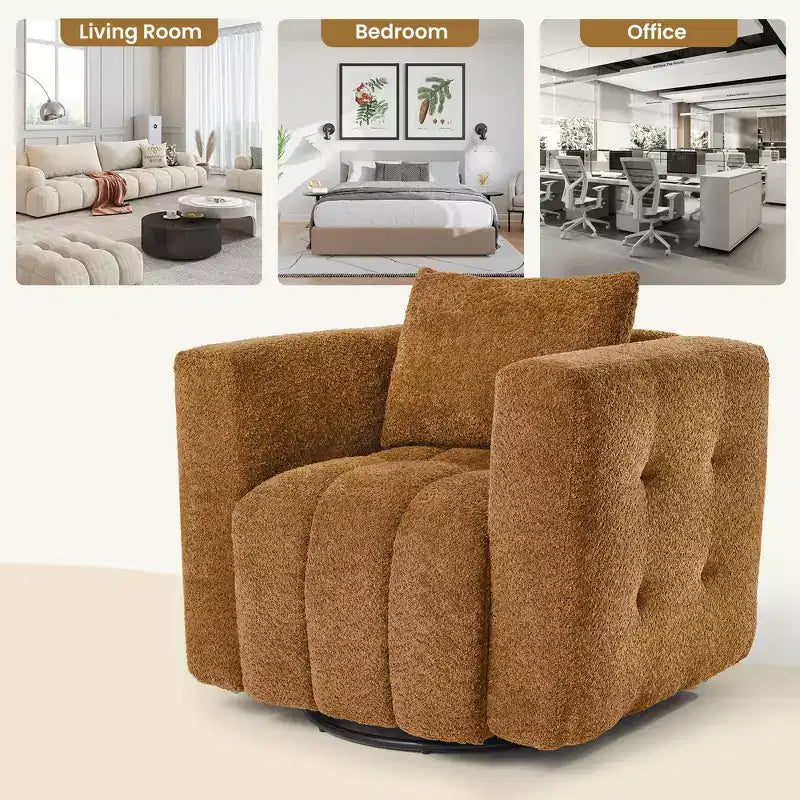 Wooden Frame Swivel Chair with Soft Fabric Upholstery, 360 Rotation, Comfortable Ergonomic Design for Living Room and Office Seating