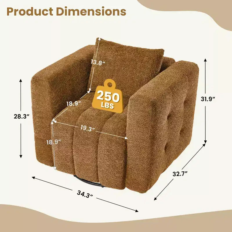 Wooden Frame Swivel Chair with Soft Fabric Upholstery, 360 Rotation, Comfortable Ergonomic Design for Living Room and Office Seating
