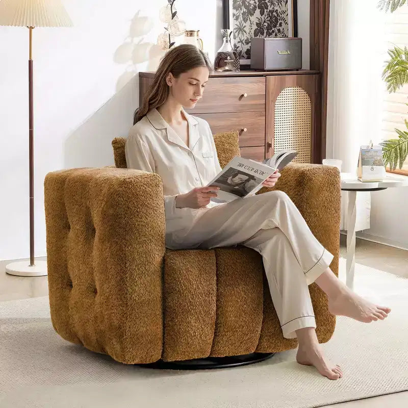 Wooden Frame Swivel Chair with Soft Fabric Upholstery, 360 Rotation, Comfortable Ergonomic Design for Living Room and Office Seating