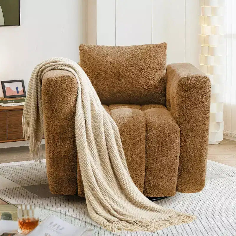 Wooden Frame Swivel Chair with Soft Fabric Upholstery, 360 Rotation, Comfortable Ergonomic Design for Living Room and Office Seating