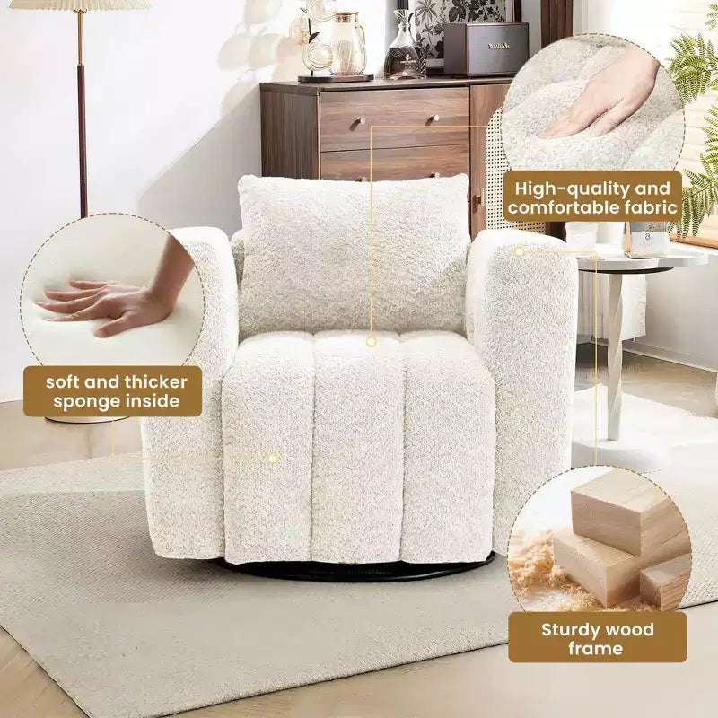 Wooden Frame Swivel Chair with Soft Fabric Upholstery, 360 Rotation, Comfortable Ergonomic Design for Living Room and Office Seating