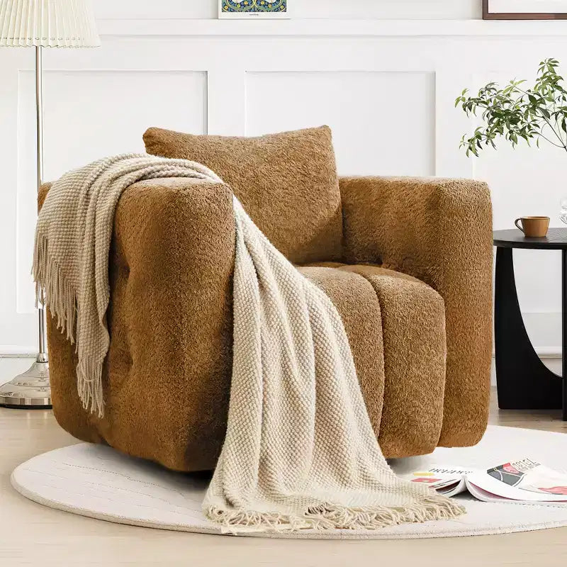 Wooden Frame Swivel Chair with Soft Fabric Upholstery, 360 Rotation, Comfortable Ergonomic Design for Living Room and Office Seating