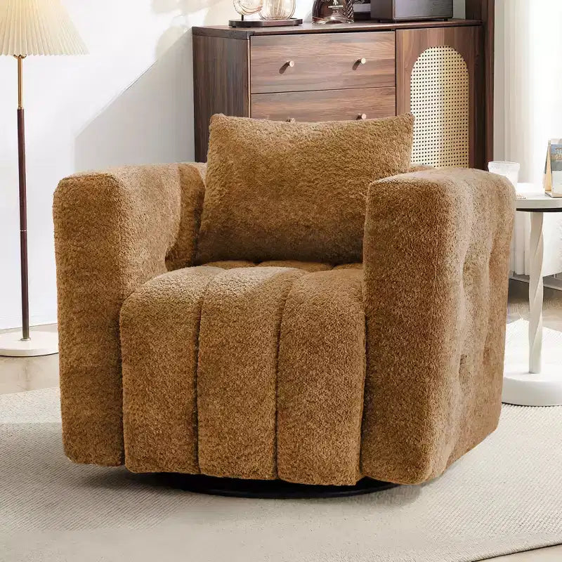 Wooden Frame Swivel Chair with Soft Fabric Upholstery, 360 Rotation, Comfortable Ergonomic Design for Living Room and Office Seating