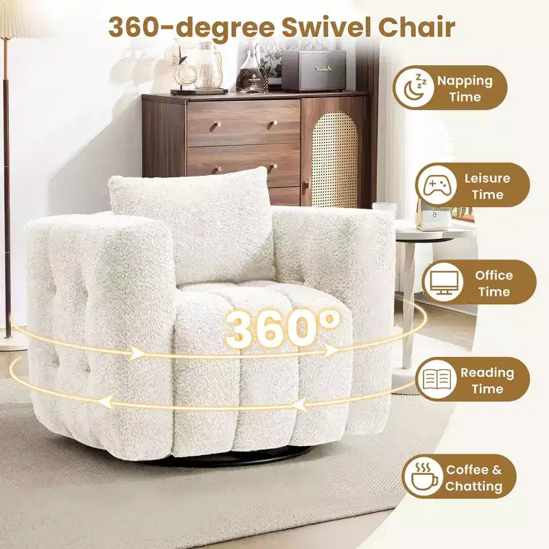 Wooden Frame Swivel Chair with Soft Fabric Upholstery, 360 Rotation, Comfortable Ergonomic Design for Living Room and Office Seating