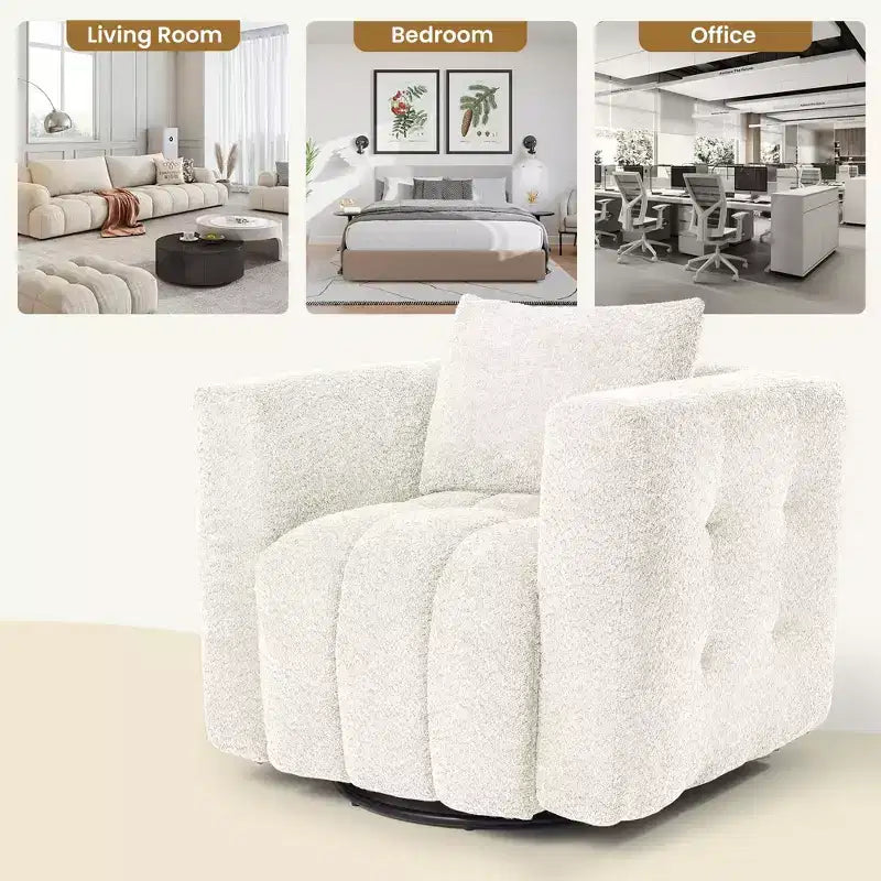 Wooden Frame Swivel Chair with Soft Fabric Upholstery, 360 Rotation, Comfortable Ergonomic Design for Living Room and Office Seating