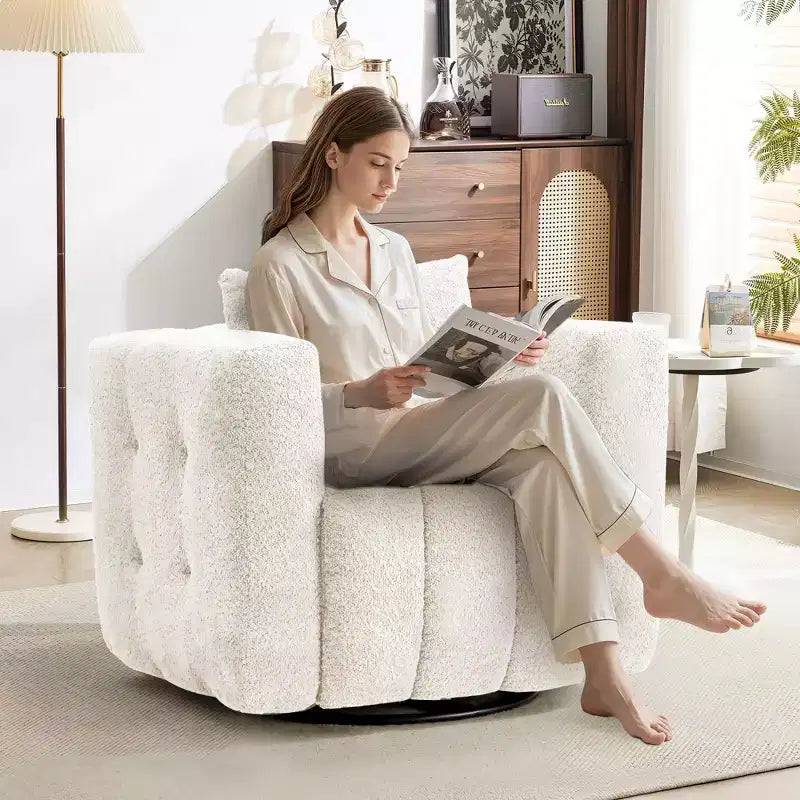 Wooden Frame Swivel Chair with Soft Fabric Upholstery, 360 Rotation, Comfortable Ergonomic Design for Living Room and Office Seating