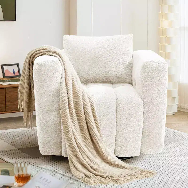 Wooden Frame Swivel Chair with Soft Fabric Upholstery, 360 Rotation, Comfortable Ergonomic Design for Living Room and Office Seating