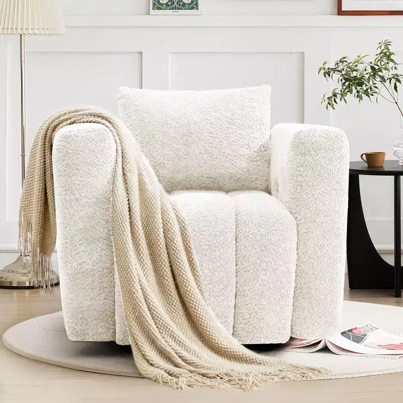 Hyleory Wooden Frame Swivel Chair with Soft Fabric Upholstery, 360 Rotation, Comfortable Ergonomic Design for Living Room and Office Seating