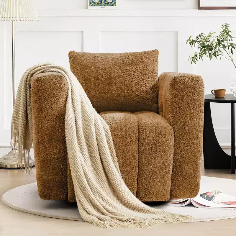 Wooden Frame Swivel Chair with Soft Fabric Upholstery, 360 Rotation, Comfortable Ergonomic Design for Living Room and Office Seating