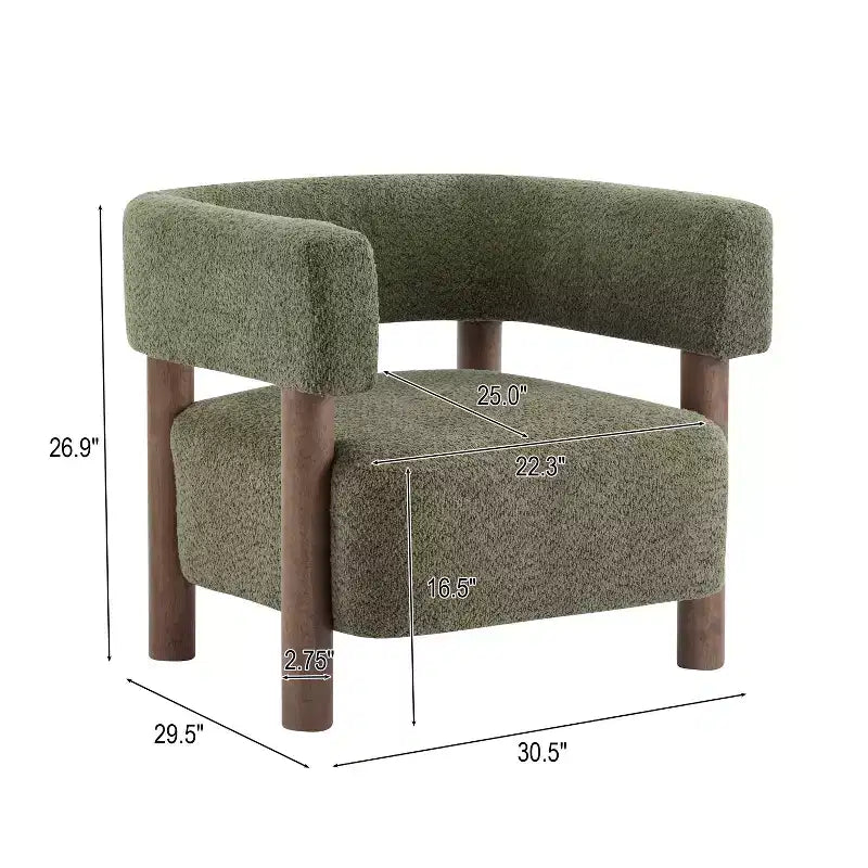 Bram Rubberwood Boucle Upholstered Accent Arm Chair with Open Curved Back