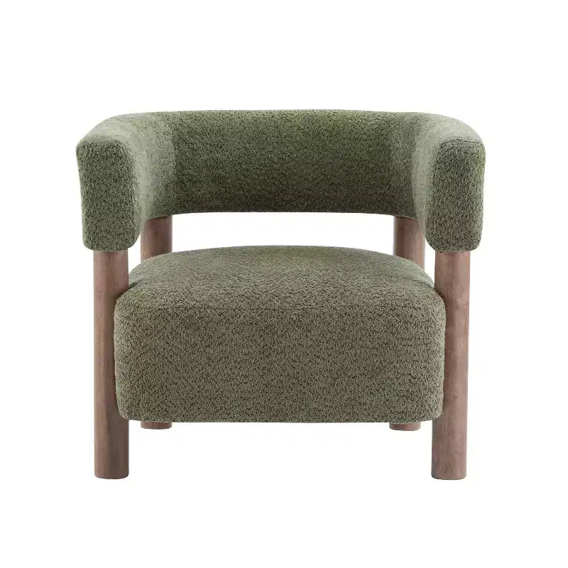 Bram Rubberwood Boucle Upholstered Accent Arm Chair with Open Curved Back