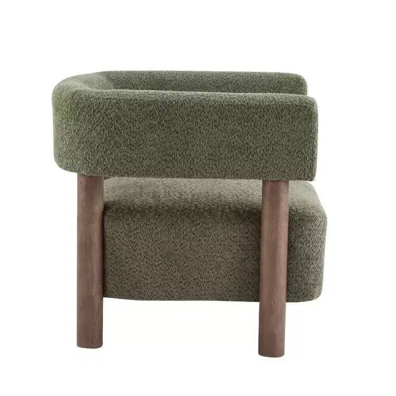 Bram Rubberwood Boucle Upholstered Accent Arm Chair with Open Curved Back