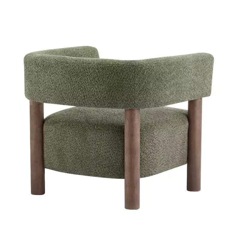Bram Rubberwood Boucle Upholstered Accent Arm Chair with Open Curved Back