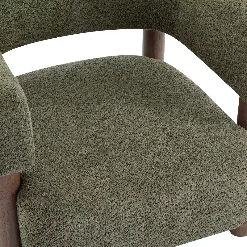 Bram Rubberwood Boucle Upholstered Accent Arm Chair with Open Curved Back