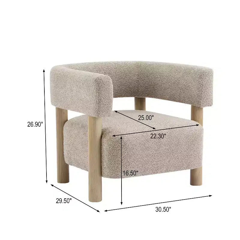 Bram Rubberwood Boucle Upholstered Accent Arm Chair with Open Curved Back