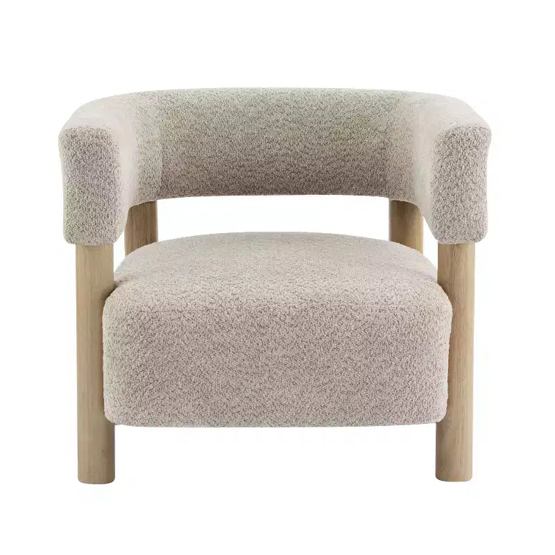 Bram Rubberwood Boucle Upholstered Accent Arm Chair with Open Curved Back