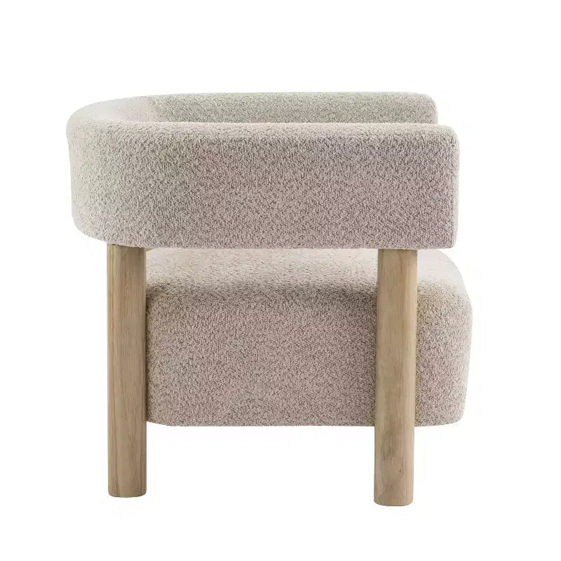 Bram Rubberwood Boucle Upholstered Accent Arm Chair with Open Curved Back