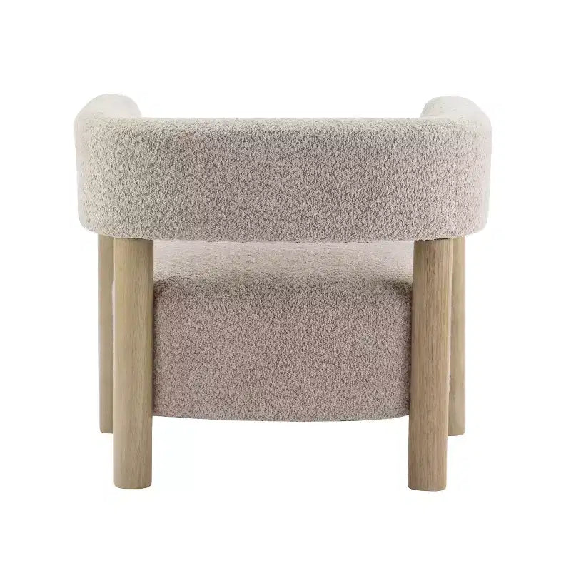 Bram Rubberwood Boucle Upholstered Accent Arm Chair with Open Curved Back