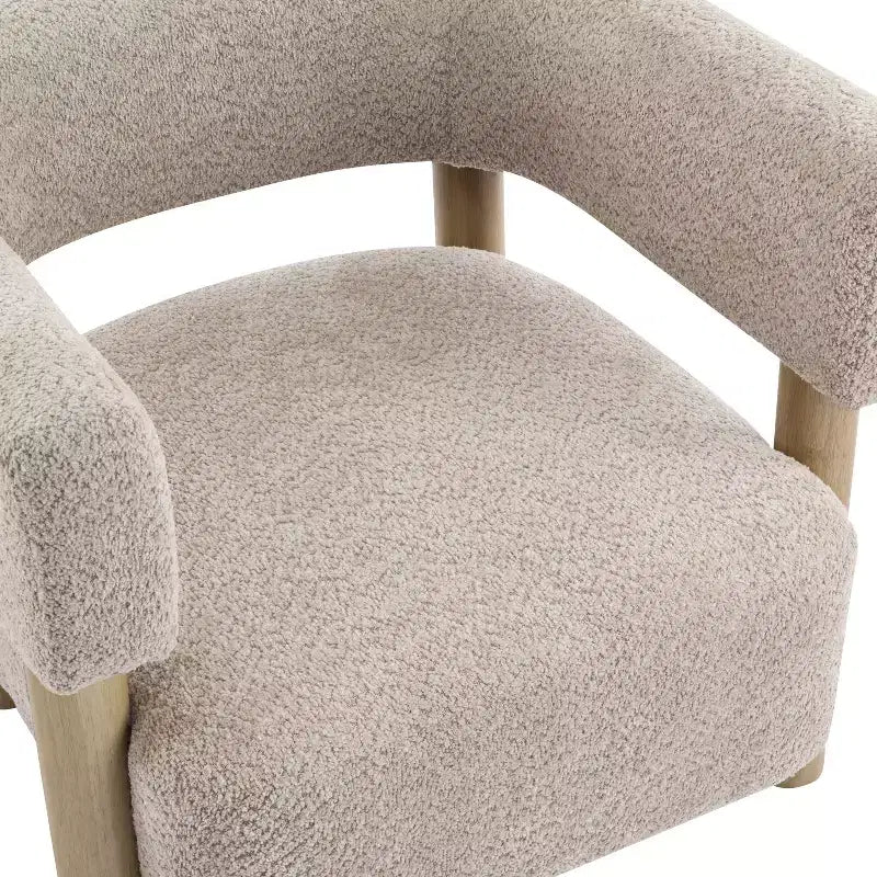 Bram Rubberwood Boucle Upholstered Accent Arm Chair with Open Curved Back