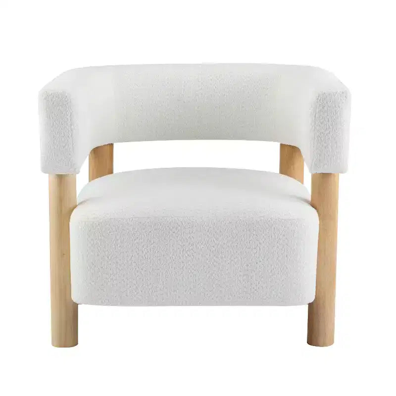 Bram Rubberwood Boucle Upholstered Accent Arm Chair with Open Curved Back