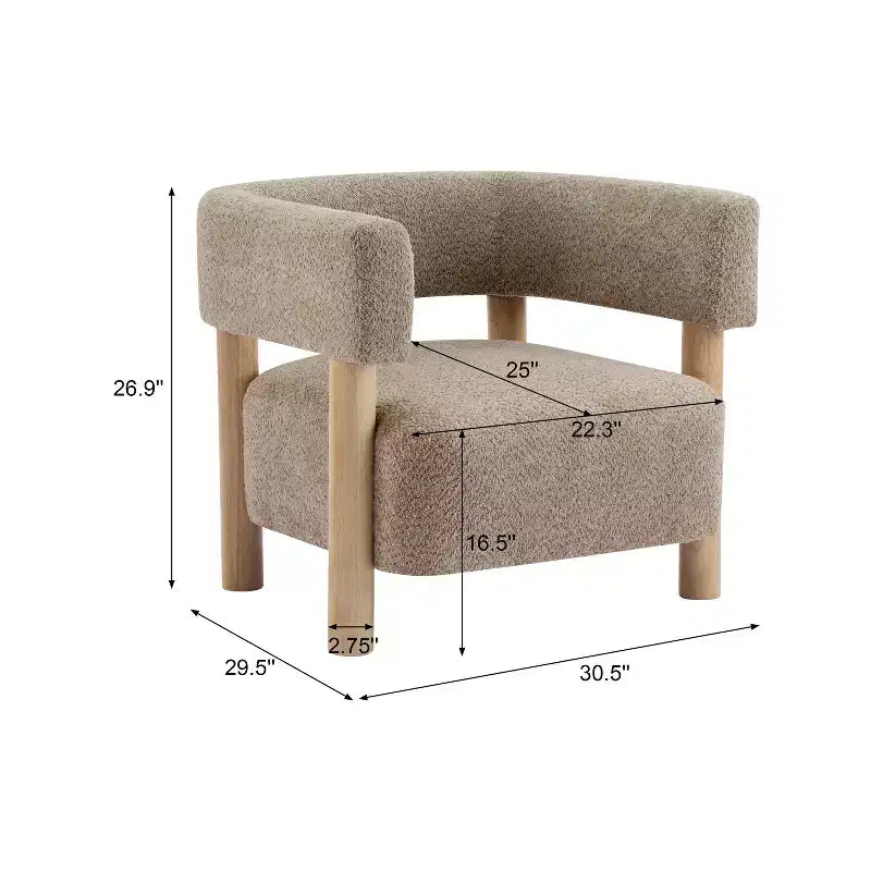 Bram Rubberwood Boucle Upholstered Accent Arm Chair with Open Curved Back